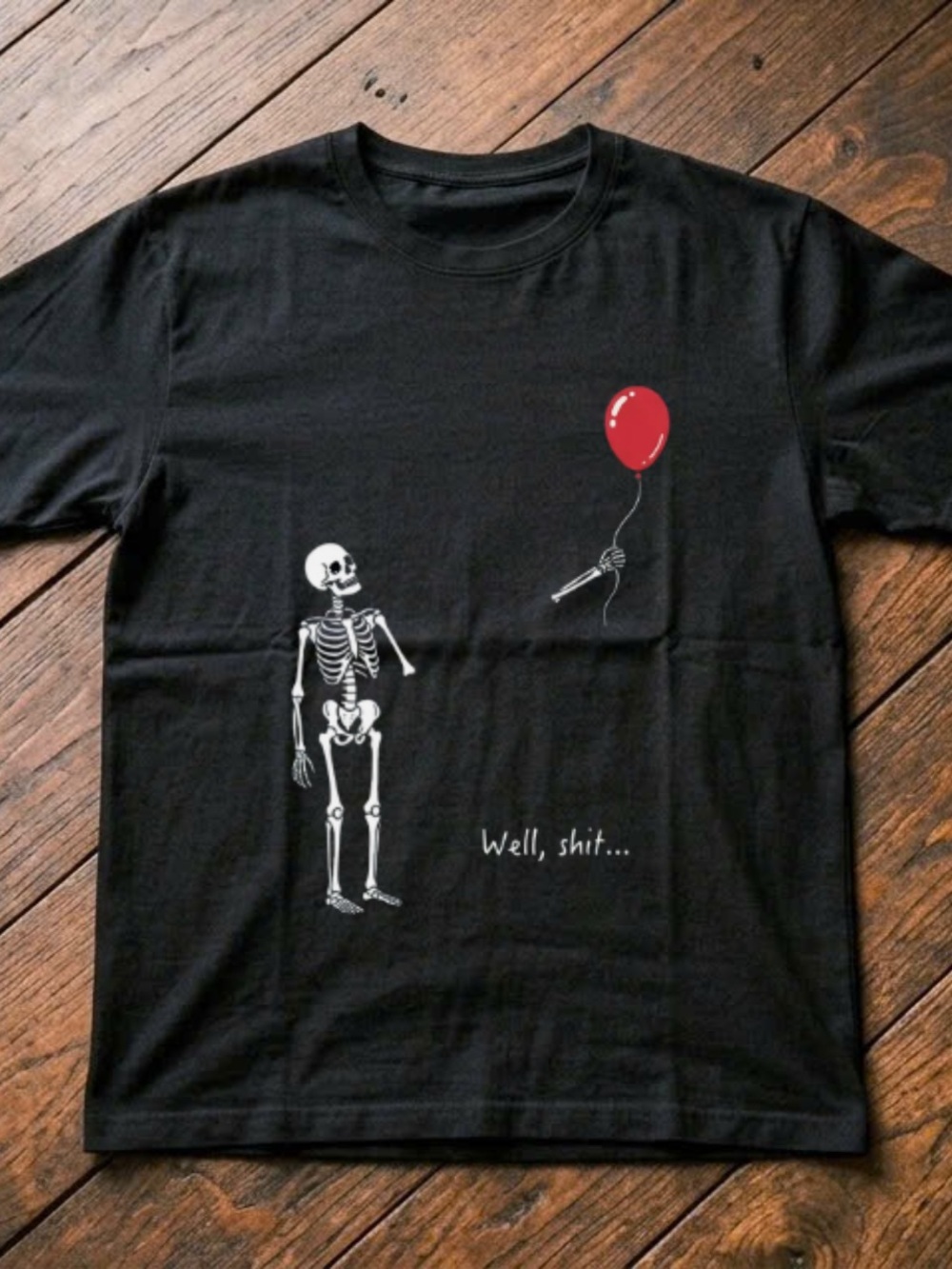 Gildan Black Short-Sleeve Tee with Red Balloon Skeleton Graphic